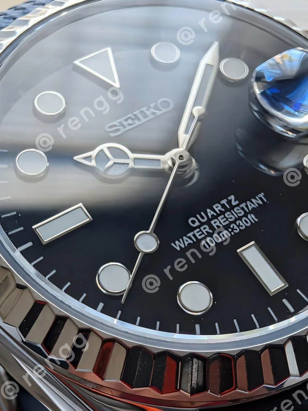 36mm Fluted Seiko Black Blue Mod Dress Watch Sapphire